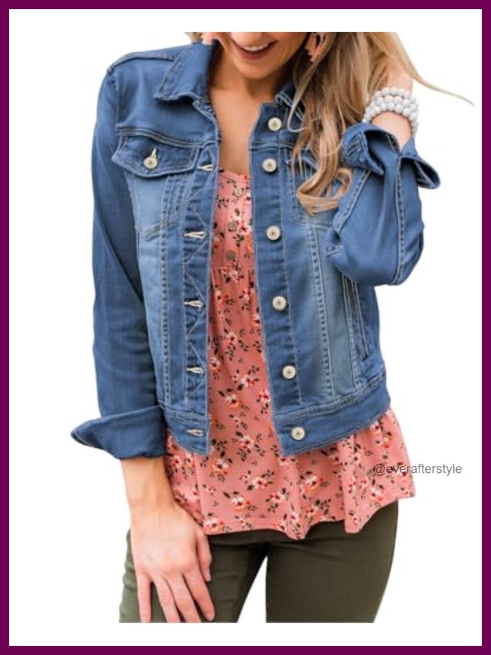 Classic Button Up Fitted Denim Jacket Collared Trucker Casual